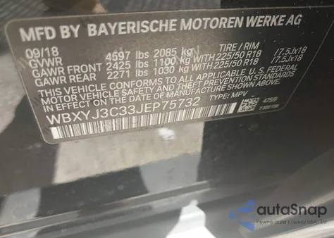 2018 BMW X2 Sdrive28I из США, поврежденный, VIN WBXYJ3C33JEP75732